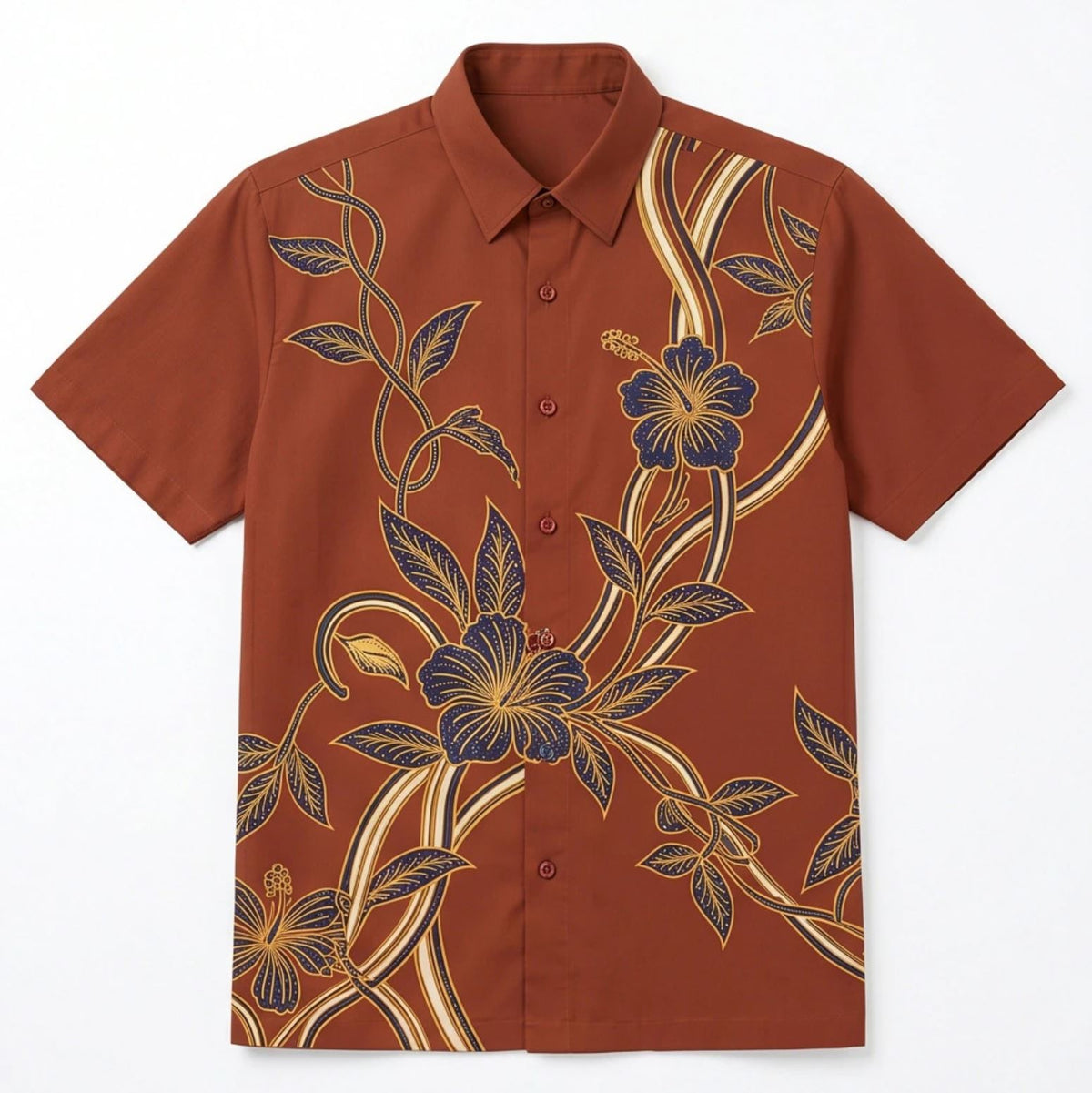Modern Batik Floral Short-Sleeve Button-Down New