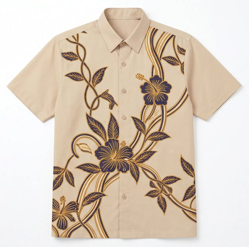 Modern Batik Floral Short-Sleeve Button-Down New