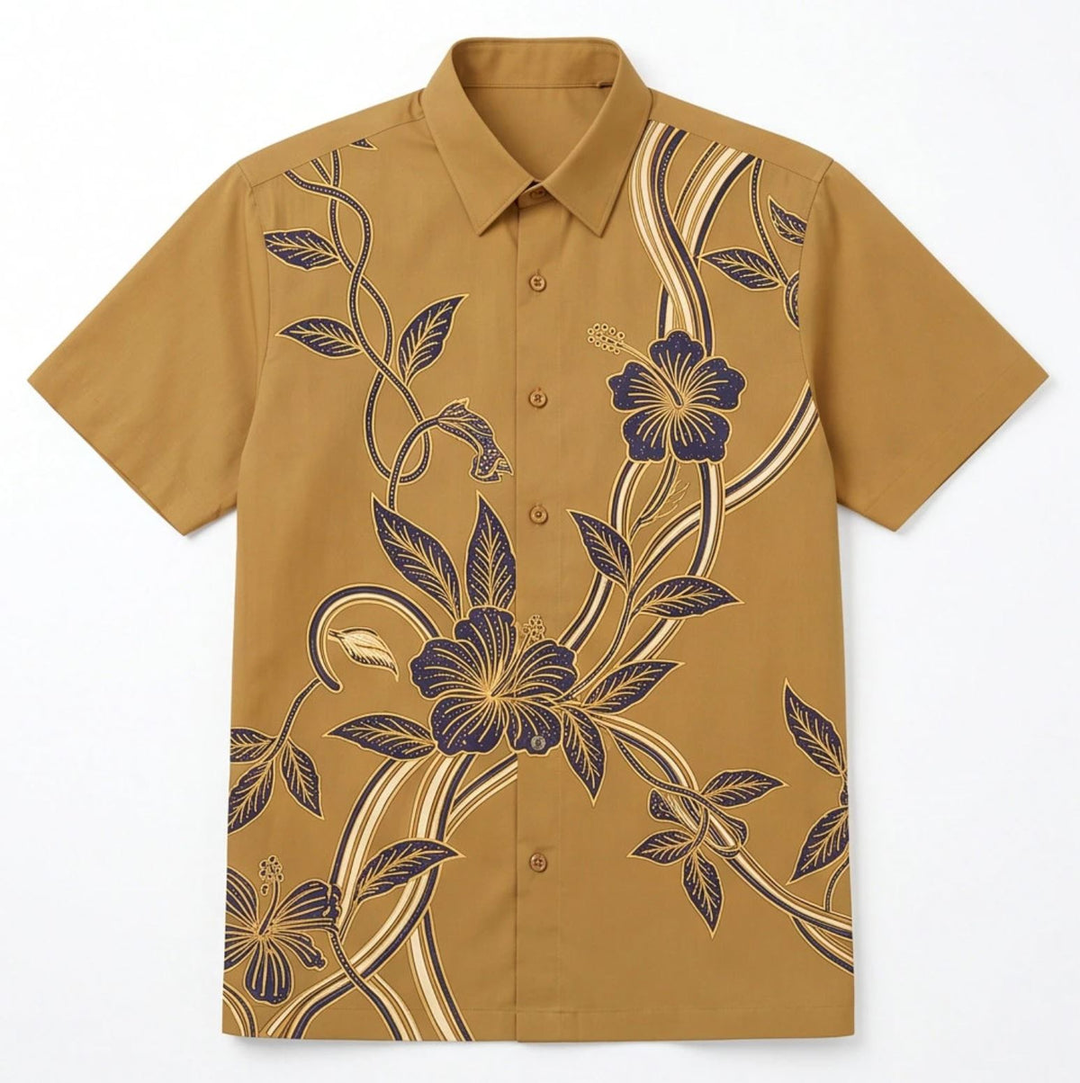 Modern Batik Floral Short-Sleeve Button-Down New