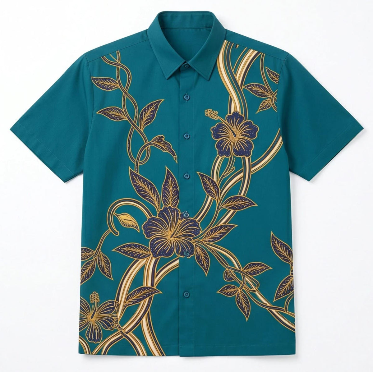 Modern Batik Floral Short-Sleeve Button-Down New