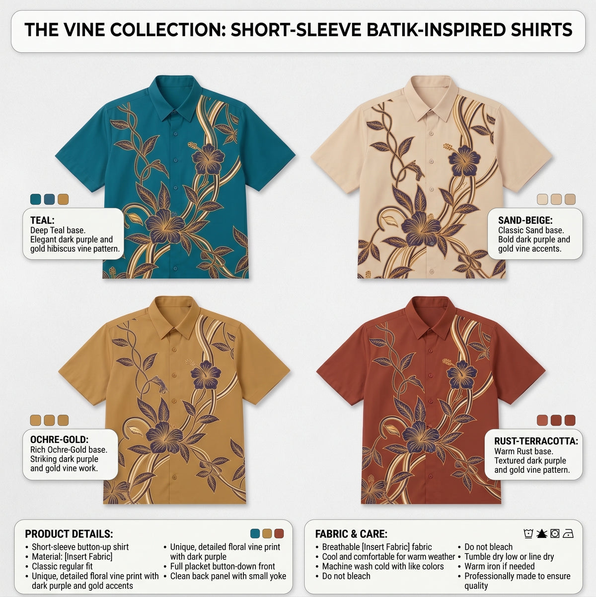 Modern Batik Floral Short-Sleeve Button-Down New