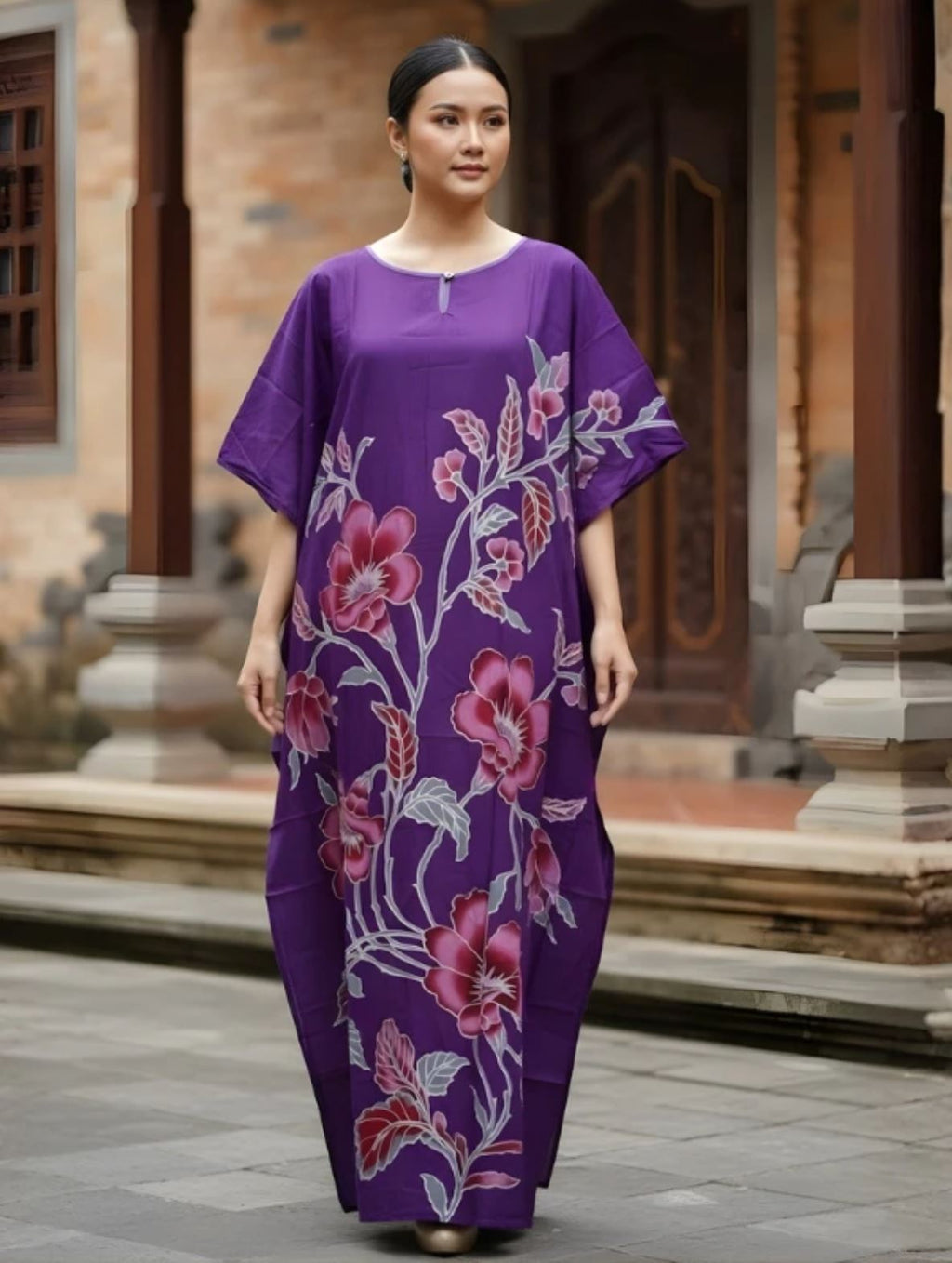Women's 100% Cotton Terengganu Batik Kaftan – Breathable Long Loungewear & Sleepwear