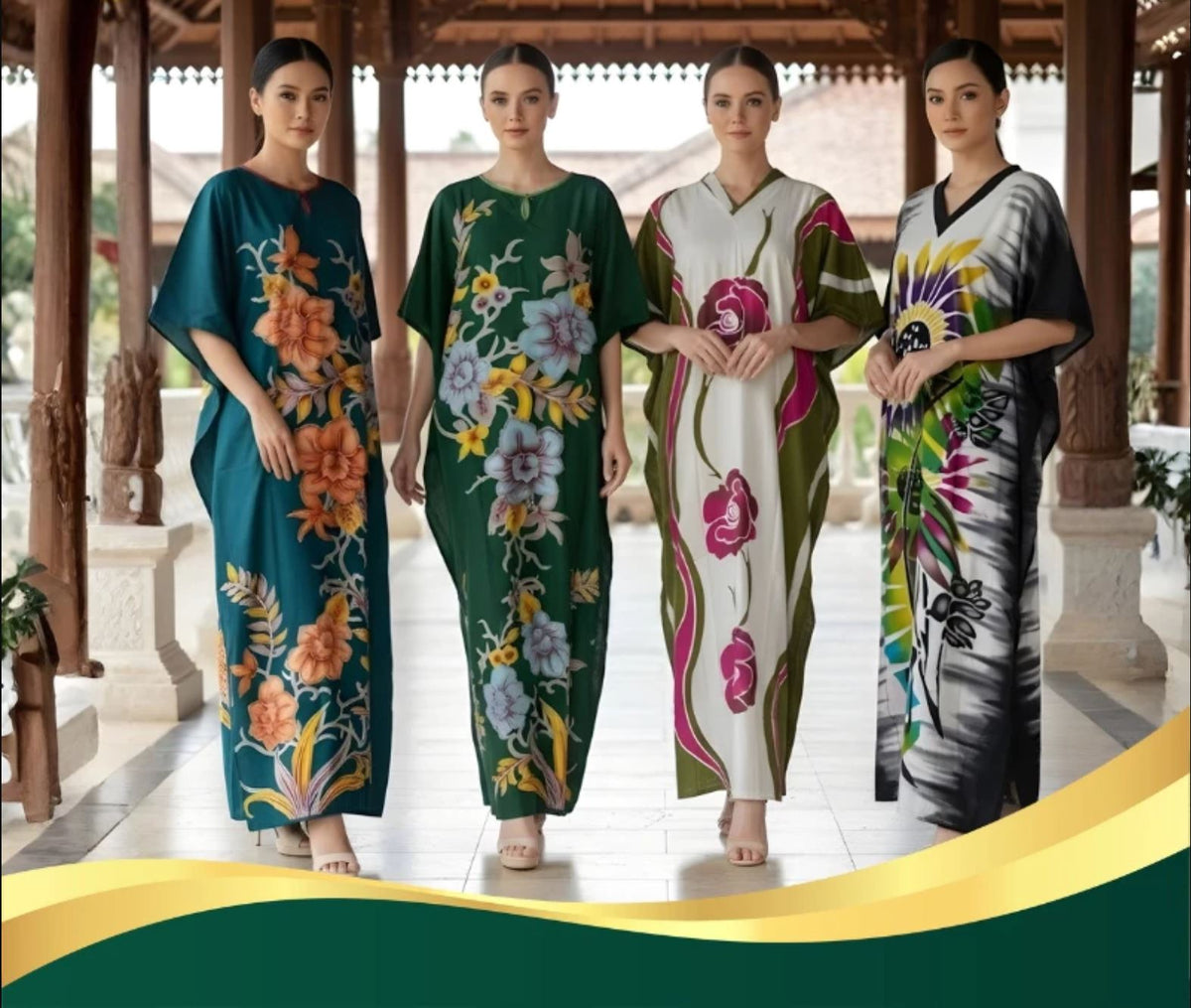 Women's 100% Cotton Terengganu Batik Kaftan – Breathable Long Loungewear & Sleepwear