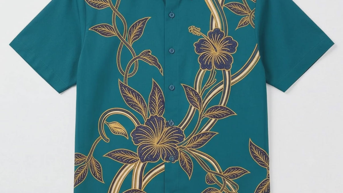 Modern Batik Floral Short-Sleeve Button-Down New